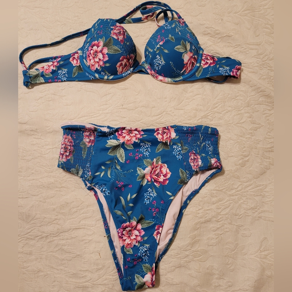 Floral Blue Bikini Set